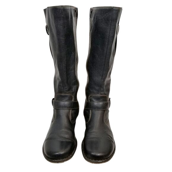 b.o.c Women's Black Pebbled Leather Flat Heel Riding Boots Size 11 - Picture 2 of 13